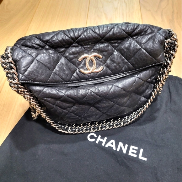 Chanel Washed Lambskin Chain around hobo Black/silver - Picture 1 of 11
